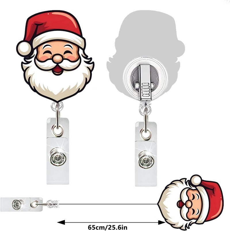 NSSHEL Cute Santa Christmas Badge Reel Retractable for Nurse Nursing RN CNA Doctor Medical Worker & Teacher Christmas Laughing Santa Claus Badge Holder with Alligator Clip for Holiday Gifts Holiday - Image 3